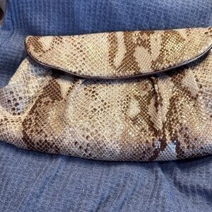Chico's Snake Print Clutch - Brown and Cream